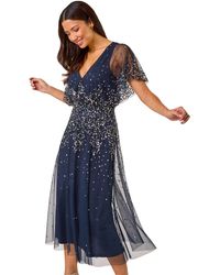 Roman - Embellished Angel Sleeve Midi Dress - Lyst