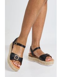 Boohoo - Wide Fit Buckle Detail 2 Part Flatform Wedges - Lyst