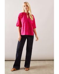 Wallis - Petite Broderie Tie Neck Blouse - Lyst