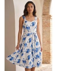 Roman - Floral Tie Waist Midi Dress - Lyst