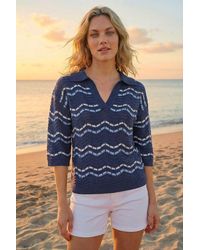Roman - Stripe Wave Knit Polo Top - Lyst