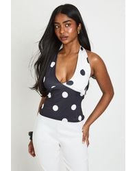 Boohoo - Contrast Polka Dot Slinky Halterneck Top - Lyst