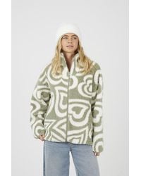 Brave Soul - Pale Graphic Heart Print Zip Through Sherpa Fleece - Lyst