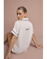 Boohoo - Bridal 'Bride' Satin Embroidered Short Sleeve Shirt & Pyjama Set - Lyst