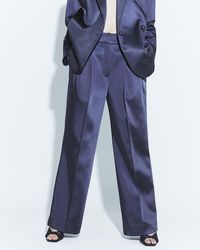 River Island - Wide Leg Trousers Bonded Satin - Lyst