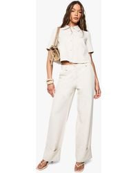 Boohoo - Woven Turn Up Wide Leg Trousers - Lyst