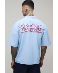 BoohooMAN - Tall Oversized Boxy French Riviera Embroidered Half Sleeve Shirt - Lyst