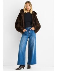 Gini London - Kaffeebrauner Ombre Kapuzen-Hausmantel Aus Kunstfell - Lyst