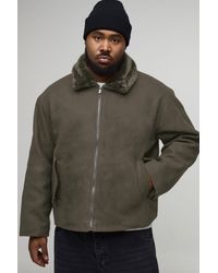 BoohooMAN - Plus Faux Fur Collar Regular Fit Bomber Jacket - Lyst