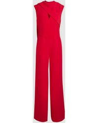 Karen Millen - Tailored Crepe Cape Asymmetric Neck Detail Jumpsuit - Lyst