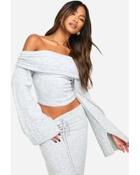 Boohoo - Off-Shoulder Ribbed Knit Sweater - Lyst