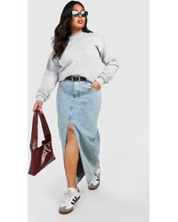 Boohoo - Plus Pocket Detail Split Front Denim Maxi Skirt - Lyst