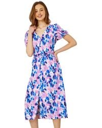 Roman - Floral Print Button Detail Midi Dress - Lyst