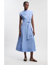 Karen Millen - Cotton Pleated Tie Waist Woven Midi Dress - Lyst