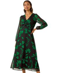 Roman - Floral Frill Chiffon Midi Dress - Lyst