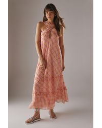 Warehouse - Dobby Chiffon Frill Halter Tier Ruffle Maxi Dress - Lyst
