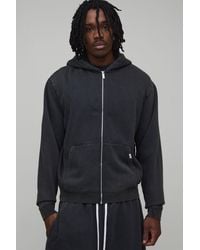 BoohooMAN - Tall Essential Washed Boxy Zip Through Hoodie - Lyst