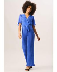 Gini London - Angel Sleeves Pleated Belted Wrap Jumpsuit - Lyst