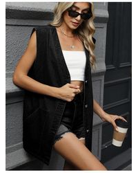 Everyday the Label - Dames V-hals Button-up Denim Vest - Lyst