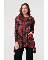Izabel London - Printed Long Sleeve Cowl Neck Tunic Top - Lyst