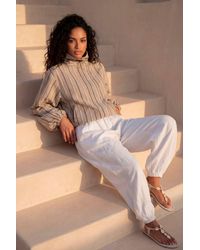 Boohoo - Funnel Neck Stripe Elasticated Waist Jacket - Lyst