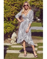 Sosandar - Print Ruffle Hem Midi Wrap Dress - Lyst