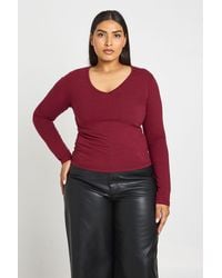 Boohoo - Plus Deep V Neck Long Sleeve Fitted Top - Lyst