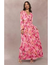 Boohoo - Tall Floral Chiffon Volume Sleeve Maxi Dress - Lyst