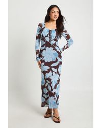 Boohoo - Floral Printed Mesh Milkmaid Maxi Dress - Lyst