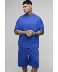 BoohooMAN - Tall Oversized Panelled Embroidered T-Shirt And Short Set - Lyst