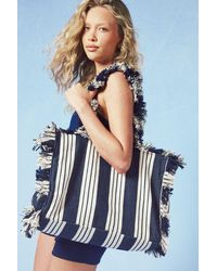 Boohoo - Striped Oversized Frayed Edge Jacquard Beach Bag - Lyst
