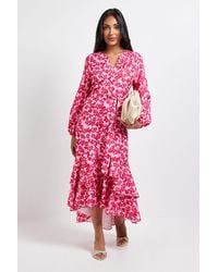 Wallis - Petite Floral Print Button Midi Shirt Dress - Lyst