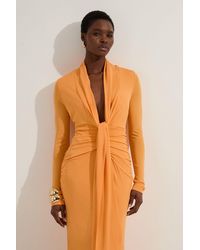 Karen Millen - Premium Stretch Crepe Jersey Plunge Neck Maxi Dress - Lyst