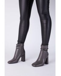Quiz - Grey Faux Leather Ruched Ankle Boot - Lyst