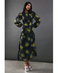 Warehouse - Metallic Burnout Chiffon Asymmetric Hem Midi Dress - Lyst