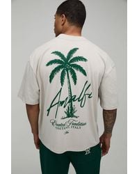 BoohooMAN - Oversized Boxy Heavyweight Amalfi Palm Print Extended Neck T-Shirt - Lyst