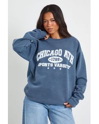 Boohoo - Chicago Print Washed Oversized Sweatshirt - Lyst