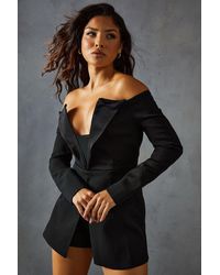 MissPap - Tailored Bardot Plunge Playsuit - Lyst