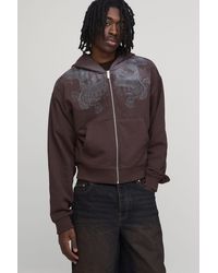 BoohooMAN - Shrunken Fit Dragon Graphic Washed Zip Through Hoodie - Lyst