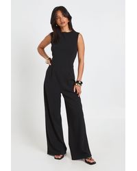 Boohoo - Petite Tailored High Neck Cinched Waist Wide Leg Jumpsuit - Lyst
