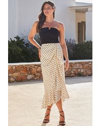 Sosandar - Petite Spot Print Satin Ruffle Hem Midi Skirt - Lyst