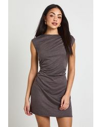 Boohoo - Marl Slash Neck Ruched Side Mini Dress - Lyst