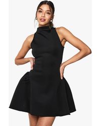 Boohoo - Racer Neck Volume Mini Dress - Lyst