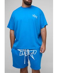 BoohooMAN - Plus Star Puff Print Oversized T-Shirt & Relaxed Jersey Short Set - Lyst
