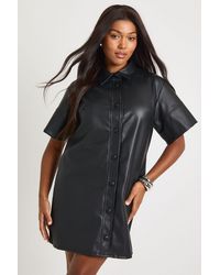 Boohoo - Plus Pu Short Sleeve Button Down Mini Dress - Lyst