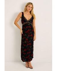 Nasty Gal - Velvet Floral Lace Insert Button Back Cut Out Maxi Dress - Lyst