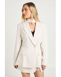 Boohoo - Petite Scarf Detail Cinched Blazer - Lyst