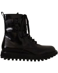 Dolce & Gabbana - Black Leather Combat Lace Up Boots Shoes Calf Leather - Lyst