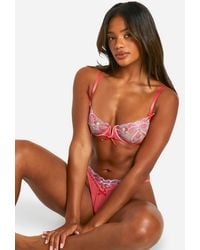 Boohoo - Bow Embroidered Underwire Balcony Bra - Lyst
