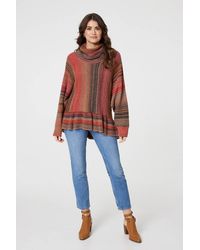 Izabel London - Striped Oversized Frill Roll Neck Jumper - Lyst